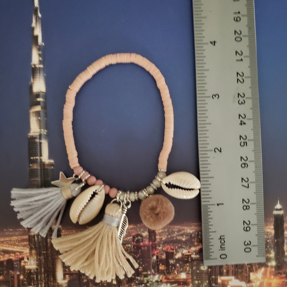 Boho Jewelry Bracelet for Women, Colorful Clay Beads with Tassel Shell - Picture 4 of 7